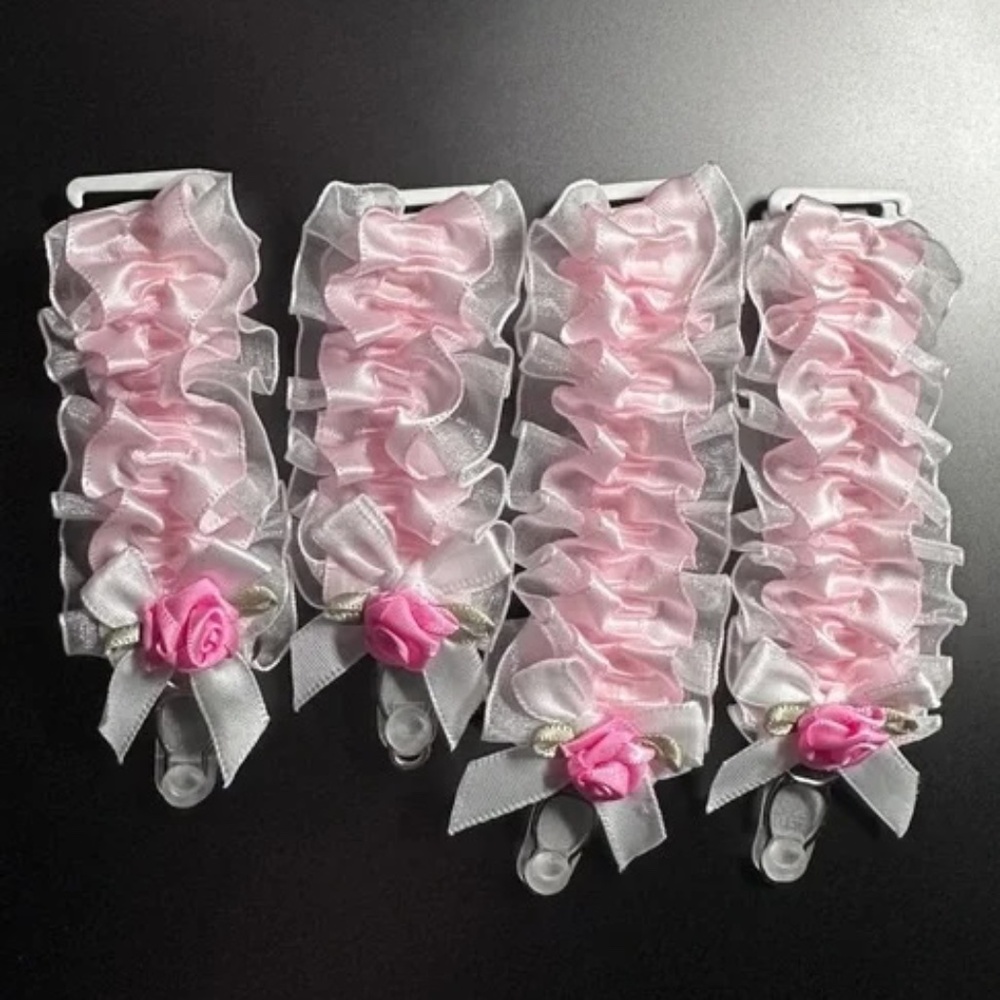 4 pieces 18mm Pink & White stretch Satin lace straps for Garter Belt